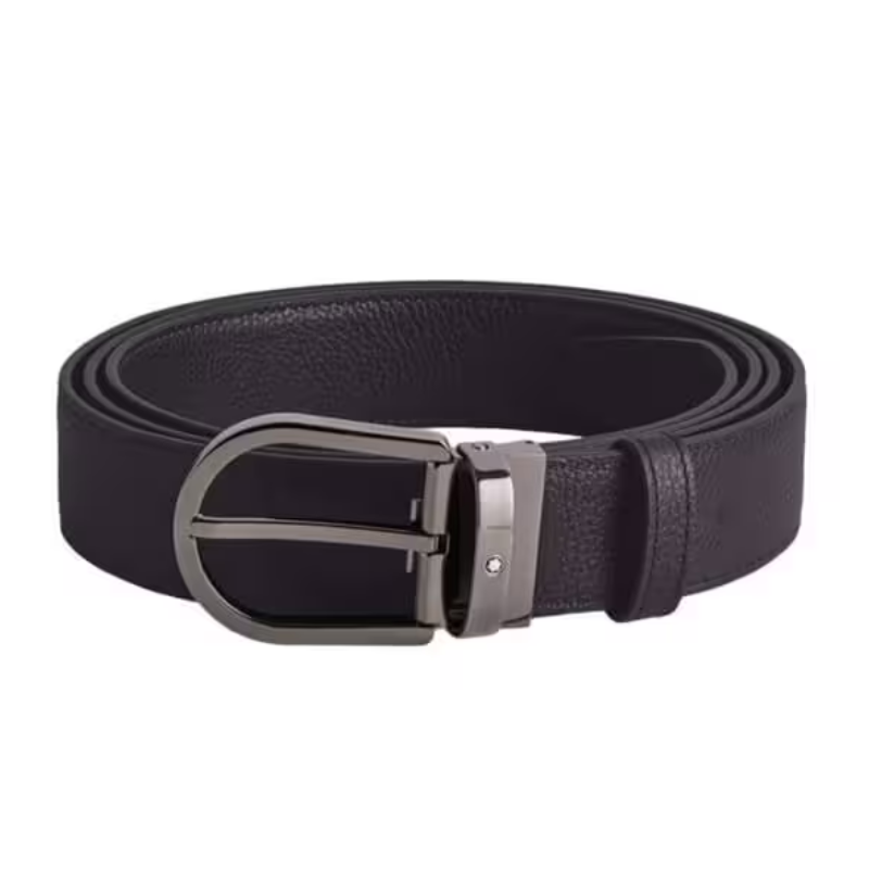 Mont Blanc Horseshoe Reversible Leather Belt Navy Blue/Black 60 Inch