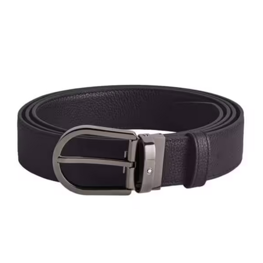 Mont Blanc Horseshoe Reversible Leather Belt Navy Blue/Black 60 Inch