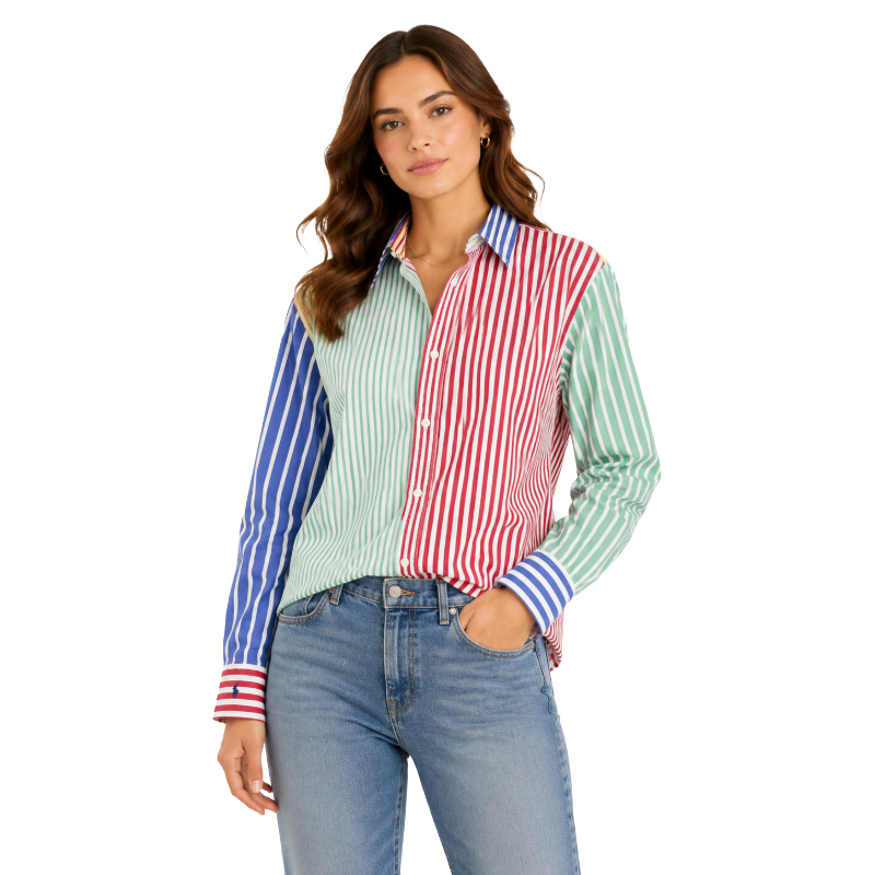 Ralph Lauren Women's Oversized Striped Cotton Multi Coloured Shirt