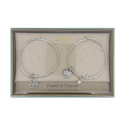 Lovita Silver Plated Charm Bangle Family Is Forever Duo Set