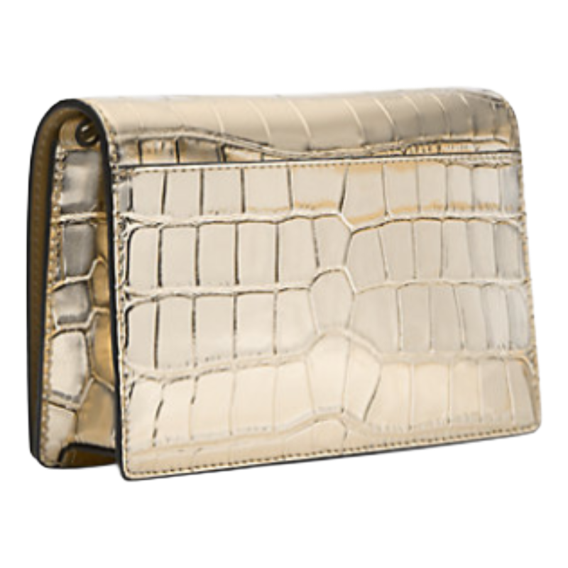 Michael Kors Jet Set Medium Metallic Crocodile Embossed Leather Crossbody Bag Pale Gold