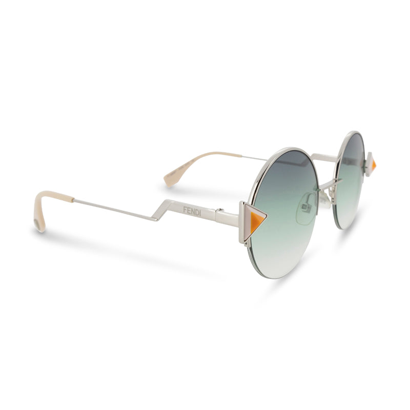 Fendi Silver Green Gradient Round Sunglasses FF0243S