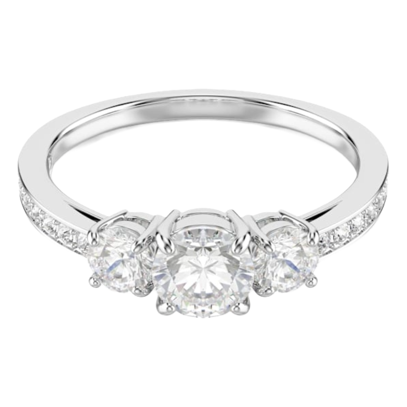 Swarovski Rhodium Plated White Attract Trilogy Round Ring 52