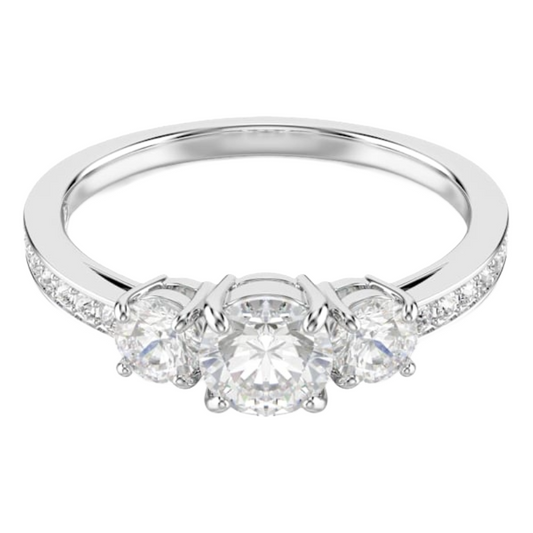 Swarovski Rhodium Plated White Attract Trilogy Round Ring 52