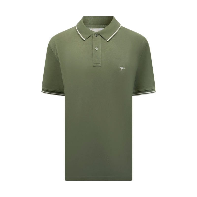 Fynch Hatton Men's Striped Collar Polo Shirt Dusty Olive Khaki