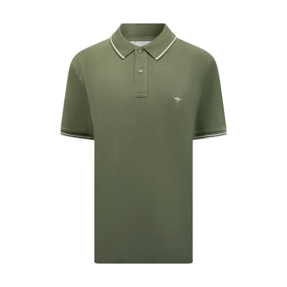 Fynch Hatton Men's Striped Collar Polo Shirt Dusty Olive Khaki