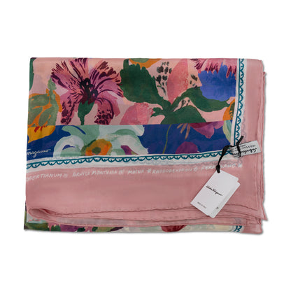 Salvatore Ferragamo Pink Floral Silk Scarf