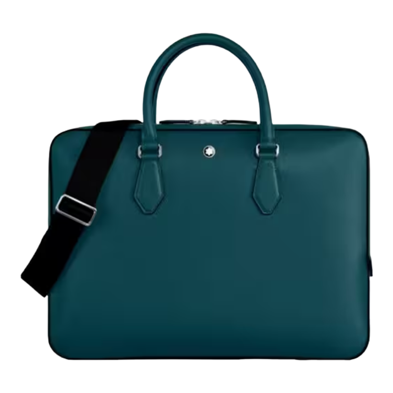 Montblanc Thin Document Briefcase Sartorial Leather Tweed Blue