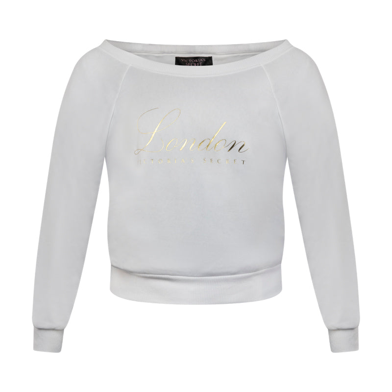 Victoria's Secret Off Shoulder Fleece 'London' White Sweatshirt