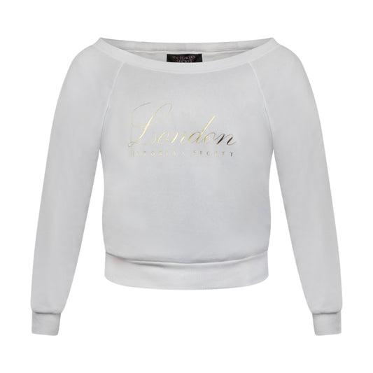 Victoria's Secret Off Shoulder Fleece 'London' White Sweatshirt