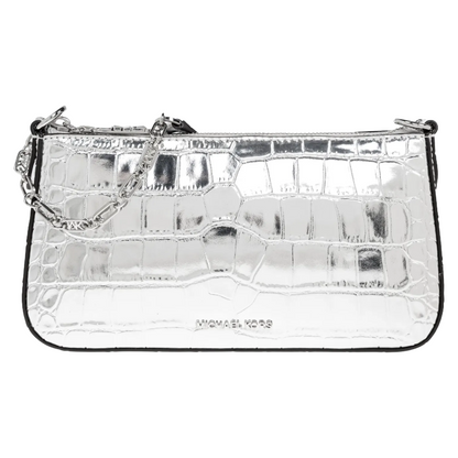 Michael Kors Empire Medium Chain Pouchette Crocodile Embossed Leather Bag Silver