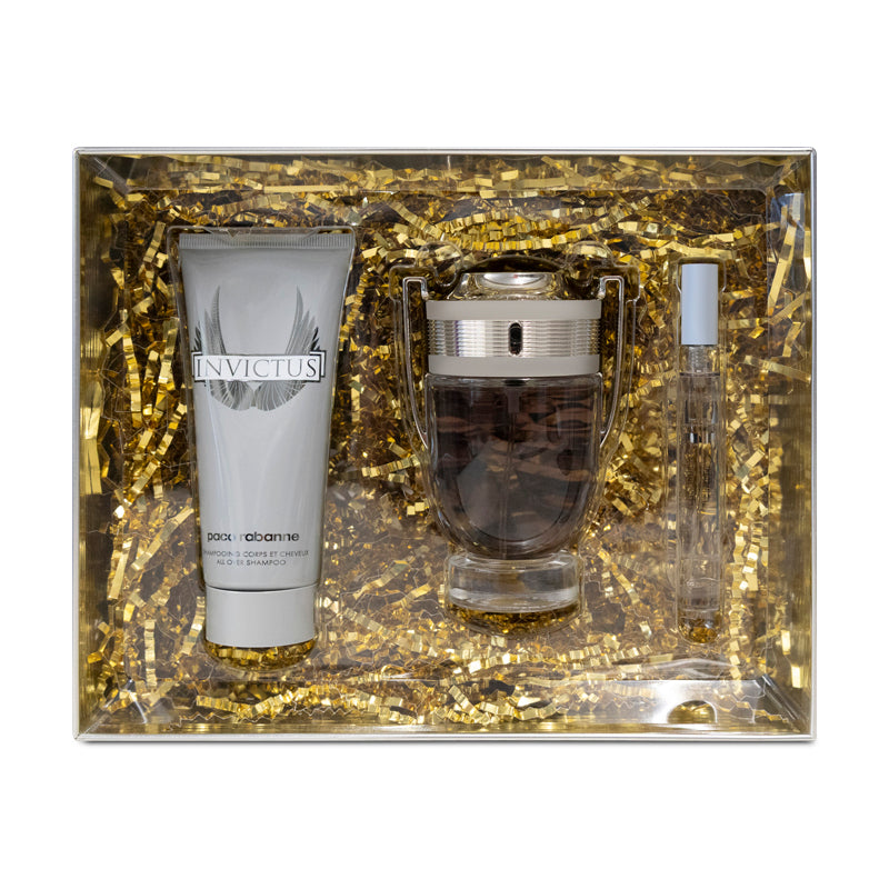 Paco Rabanne Invictus 100ml & 10ml Eau De Toilette & 100ml All Over Shampoo Gift Set