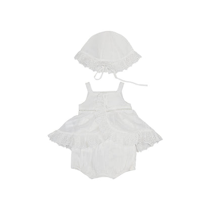 Ralph Lauren Baby Girl 3 Piece Shorts, Top & Hat Set White 