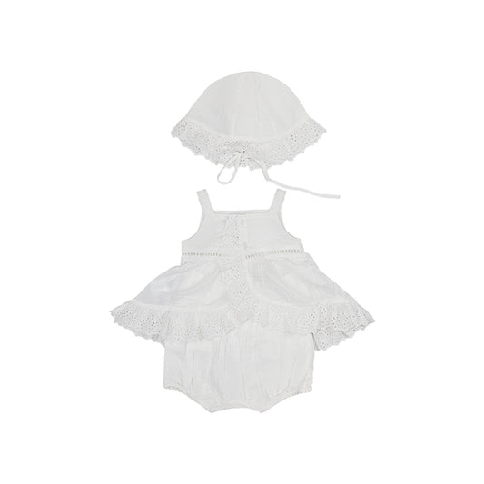 Ralph Lauren Baby Shortall & Hat Set | White