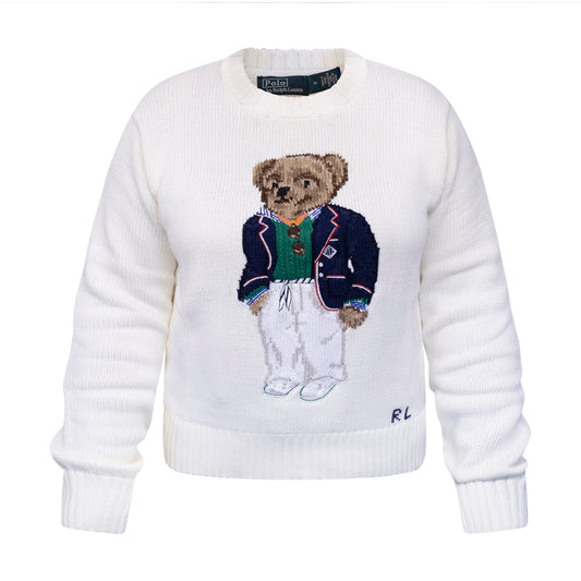 Ralph Lauren Polo Bear Cotton Crewneck Jumper White Medium