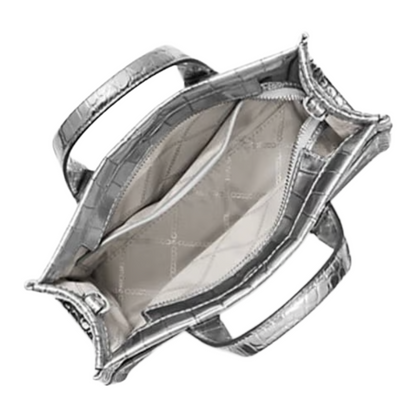 Michael Kors Gigi Crocodile Embossed Leather Messenger Bag Metallic Silver