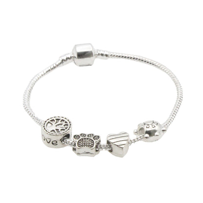 Heart Paw Print Turtle & Tree Of Life Charm Bracelet Set