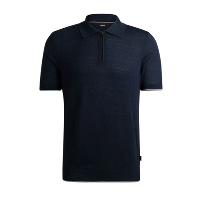 Hugo Boss Trieste Half Zip Men's Polo Shirt Dark Blue 