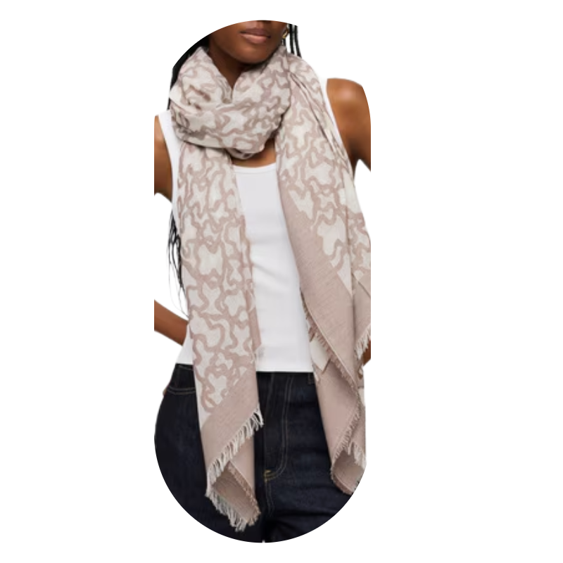 Tous Kaos Beige & White Cotton Scarf