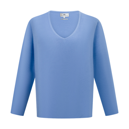 Fynch Hatton Knitted Women's V-Neck Jumper Sky Blue