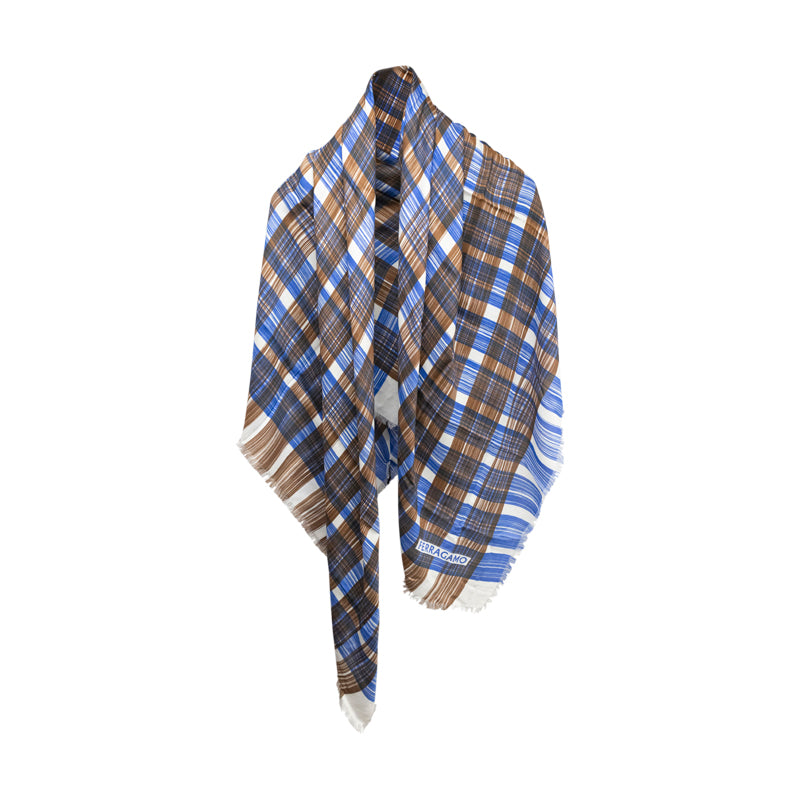 Salvatore Ferragamo Blue & Brown August Modal/Cashmere Scarf