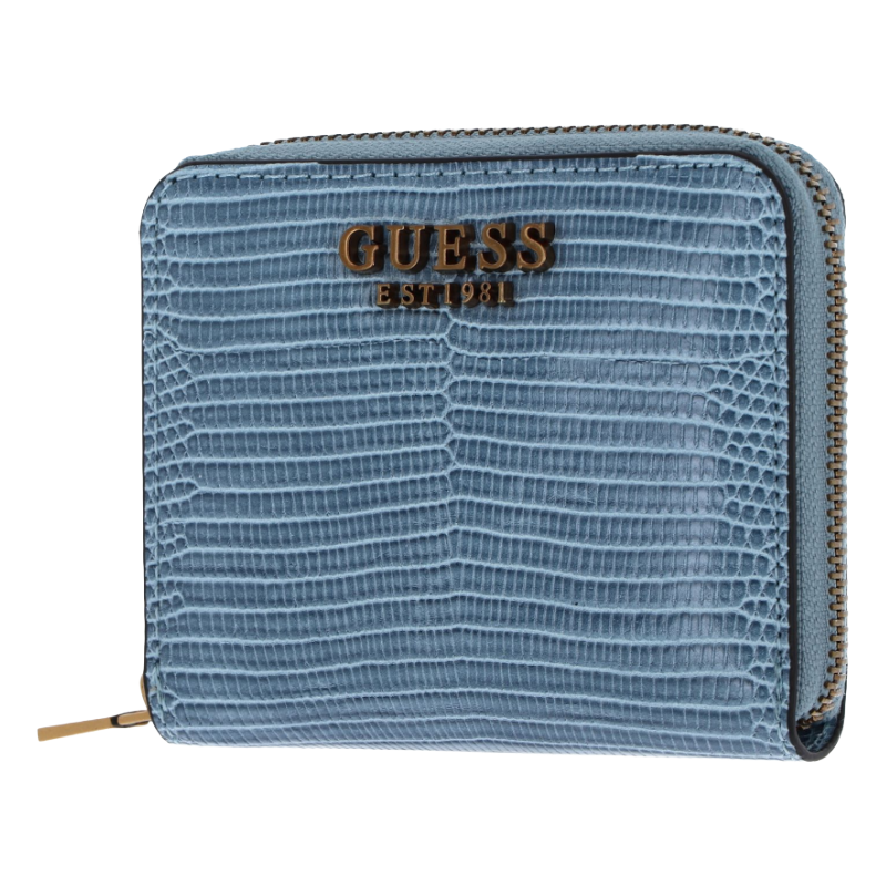  Guess Ginevra Small Zip Around Light Blue Denim Wallet Women's