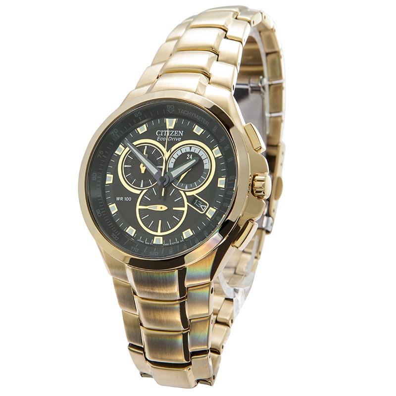 Citizen AT0902-59E Gold Plated Eco Drive Chronograph Watch 
