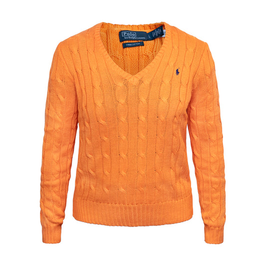 Ralph Lauren Cable Knit V-Neck Jumper Orange
