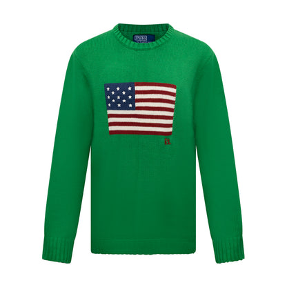 Ralph Lauren Men's Knitted the Iconic Flag Thick Jumper Green Extra Large