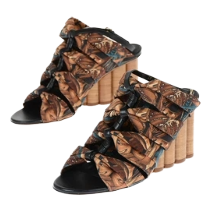 Salvatore Ferragamo Solki Heeled Sandals Print Fabric Beige/Black