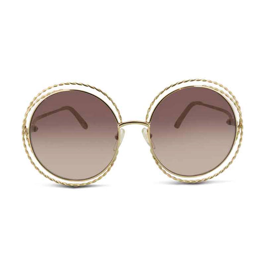 Chloe Gold Metal Frame Brown Lens Round Sunglasses CE114ST 743