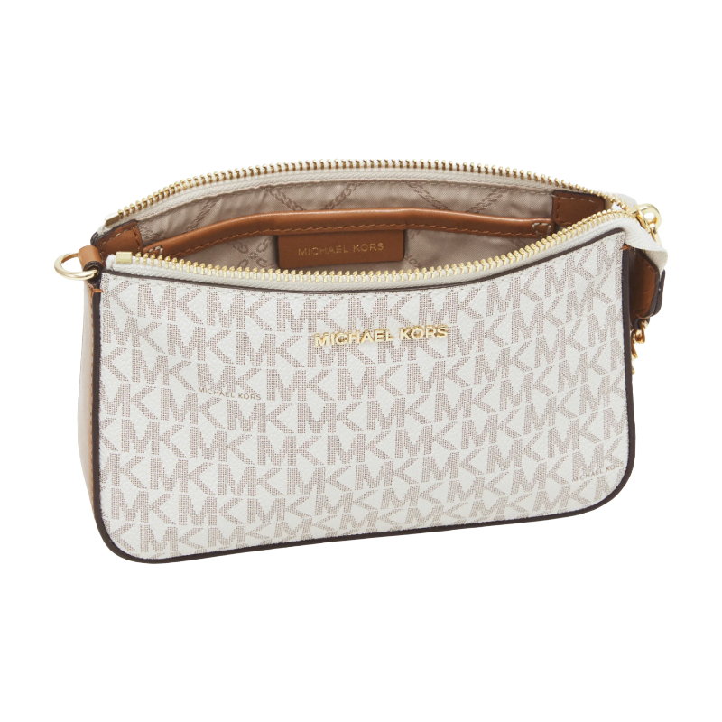 Michael Kors Jet Set Medium Chain Pouchette Leather Bag Vanilla