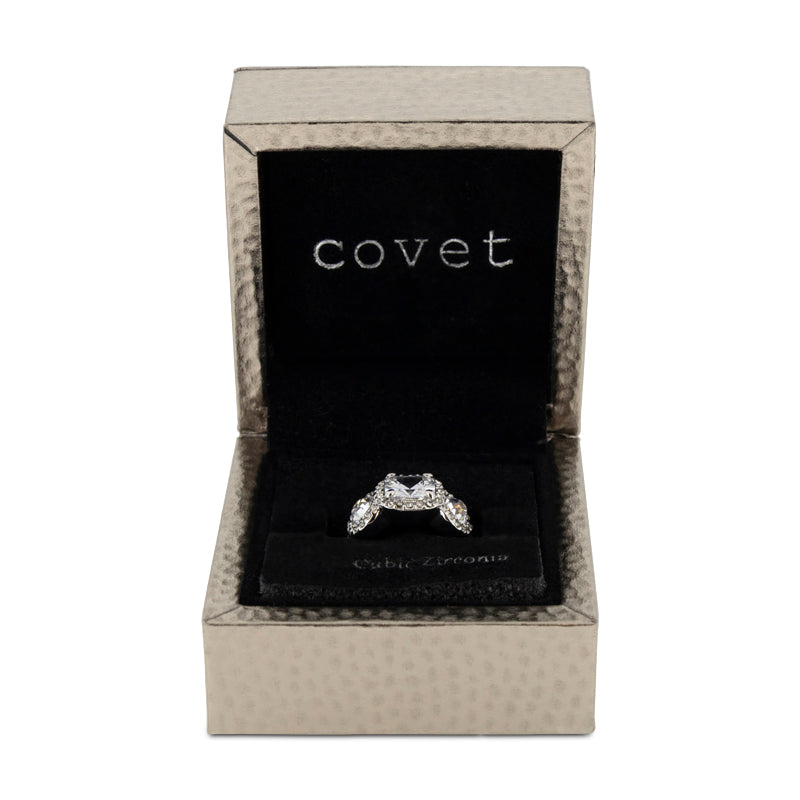 Covet Rhodium Cubic Zirconia 3 Stone Silver Ring - Size 5
