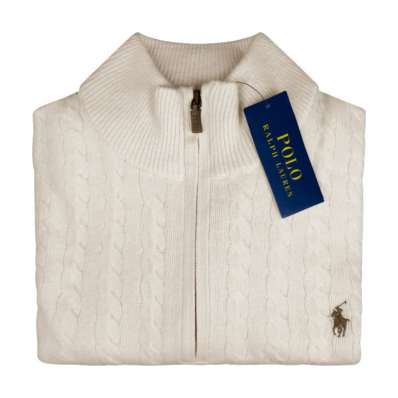 Ralph Lauren Polo Cable-Knit Wool Quarter-Zip Jumper Cream