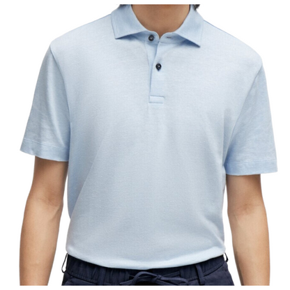 Hugo Boss Regular Fit Cotton Linen Polo Shirt Pastel Blue
