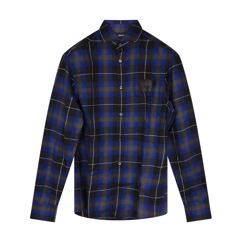 Armani Men's Blue & Black Check Shirt - Small