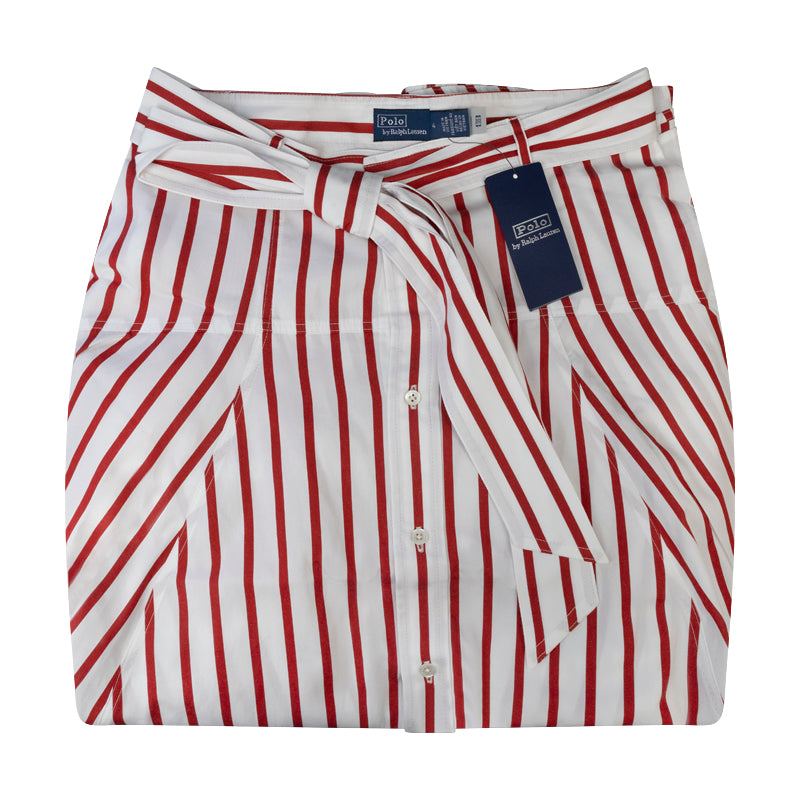 Ralph Lauren Striped Cotton A-Line Skirt Red/White Stripe