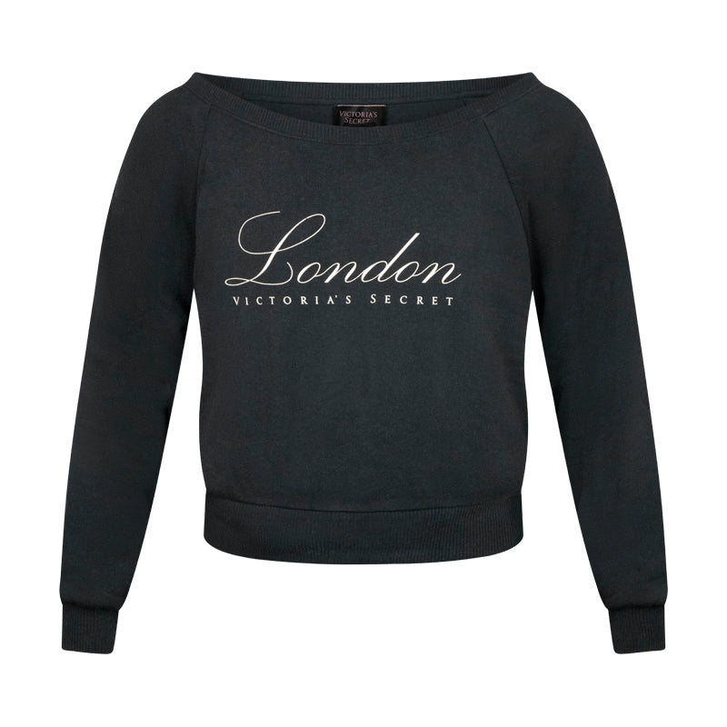 Victoria's Secret Off Shoulder 'London' Black Sweatshirt Women's