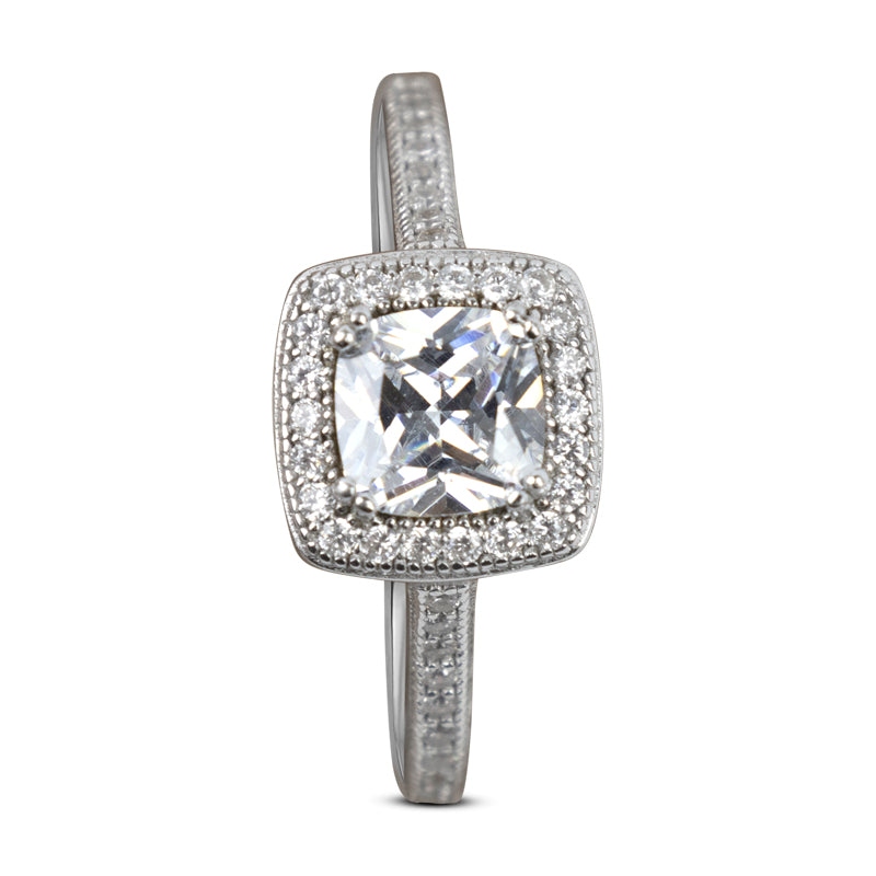 Olivia 925 Sterling Silver Square Micro Pave Ring - Size 8