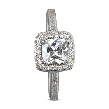 Olivia 925 Sterling Silver Square Micro Pave Ring - Size 8