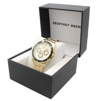 Geoffrey Beene Men's Goldtone Bracelet Black Aluminum Bezel Watch GB8068GDCHBK