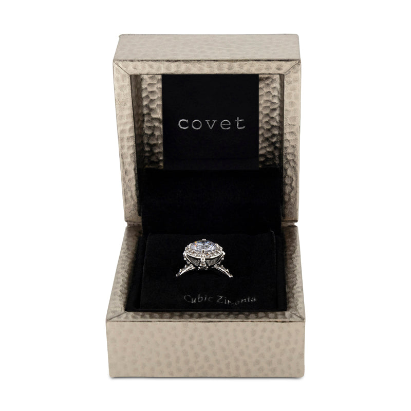 Covet Rhodium Cubic Zirconia Pave Silver Ring - Size 5