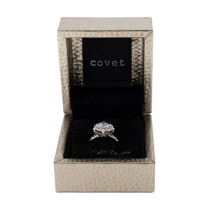 Covet Rhodium Cubic Zirconia Pave Silver Ring - Size 5
