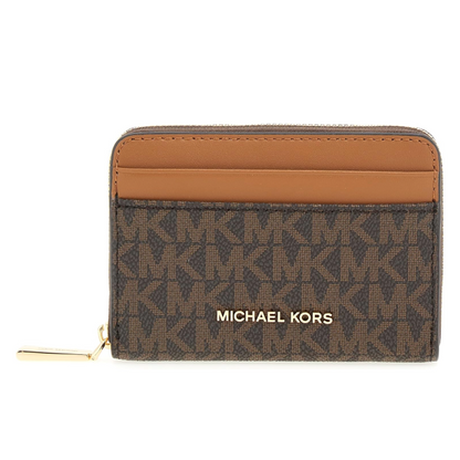 Michael Kors Jet Set Small Signature Logo Zip-Around Card Case Brown/Acorn