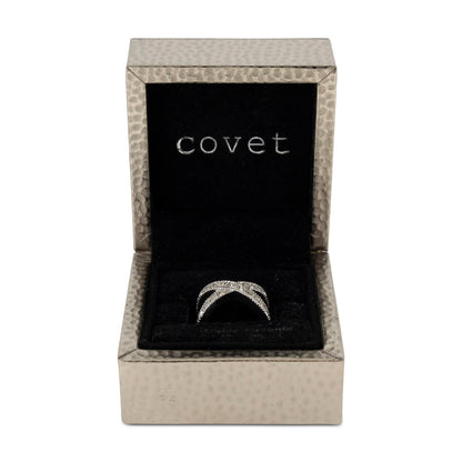 Covet Rhodium Cubic Zirconia Pave Band Silver Ring - Size 5