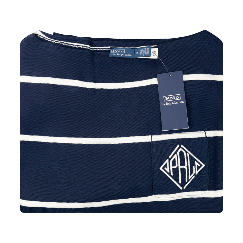 Ralph Lauren Polo Monogram Logo Striped Jersey T-Shirt Blue Women's