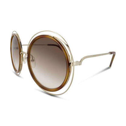 Chloe Gold Metal Frame Brown Round Sunglasses CE120S 736