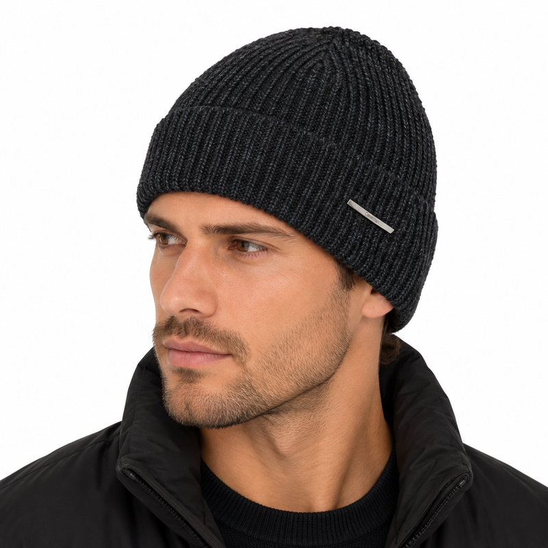 Calvin Klein Pyramid Plaque Beanie Hat Black - One Size Unisex