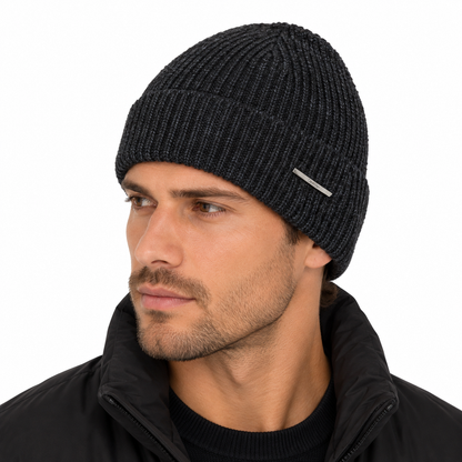 Calvin Klein Pyramid Plaque Beanie Hat Black - One Size Unisex