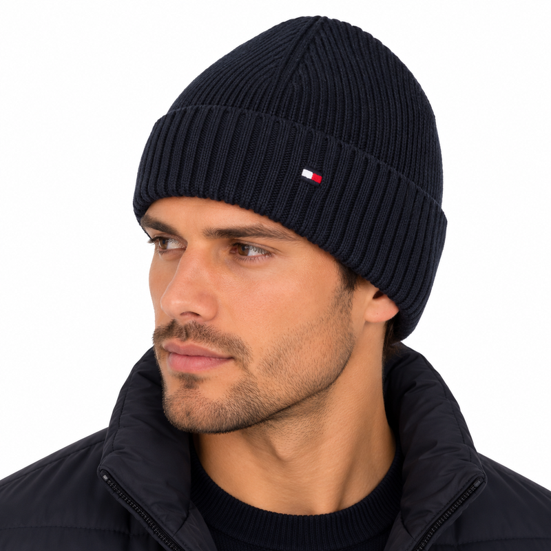 Tommy Hilfiger Men's Pima Cotton Beanie Navy AM0AM12796